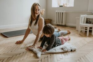 Practicing yoga with kids while working from home