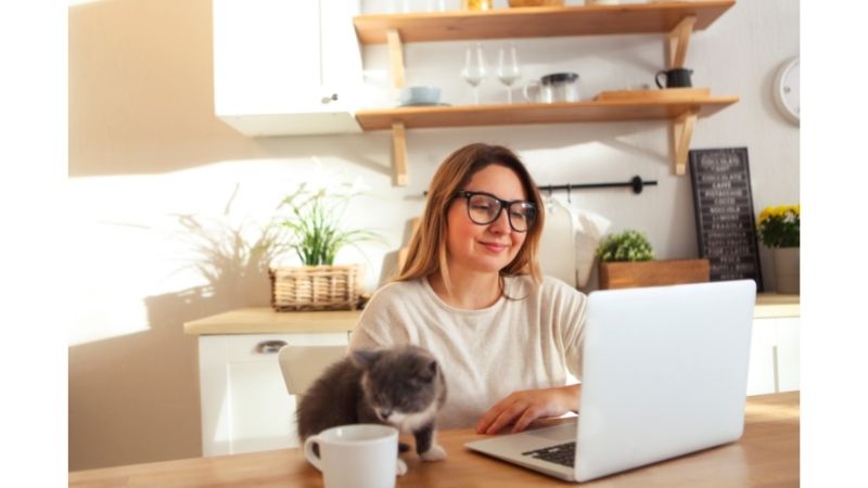 woman working From Home With Cats