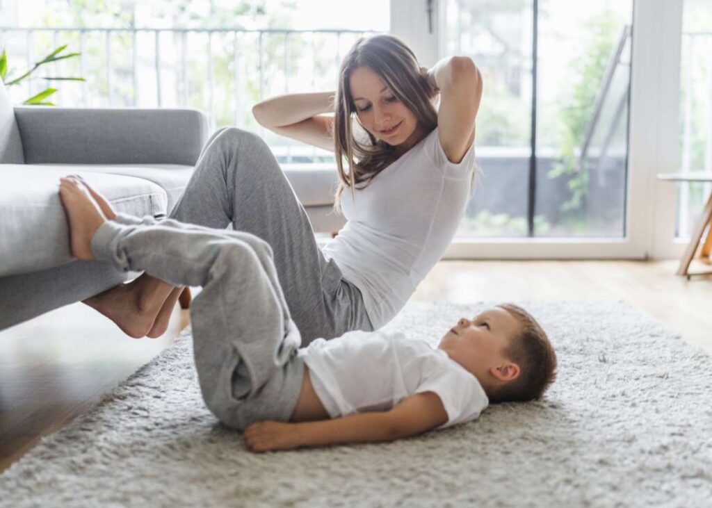 mom workout involving kids