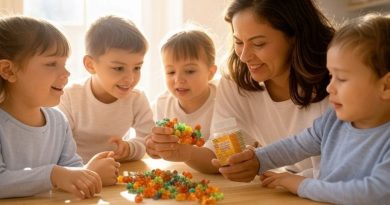 work at home mom gives children gummy vitamins